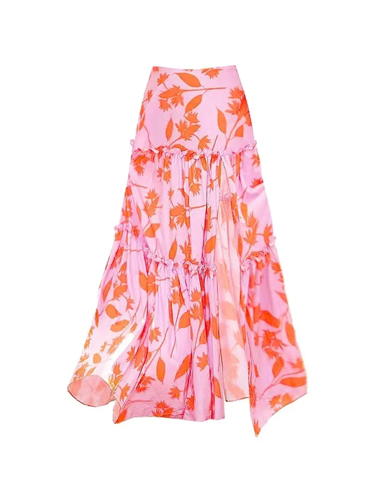 Ruffle Trim Beach Vacation Printed Swimsuit Set