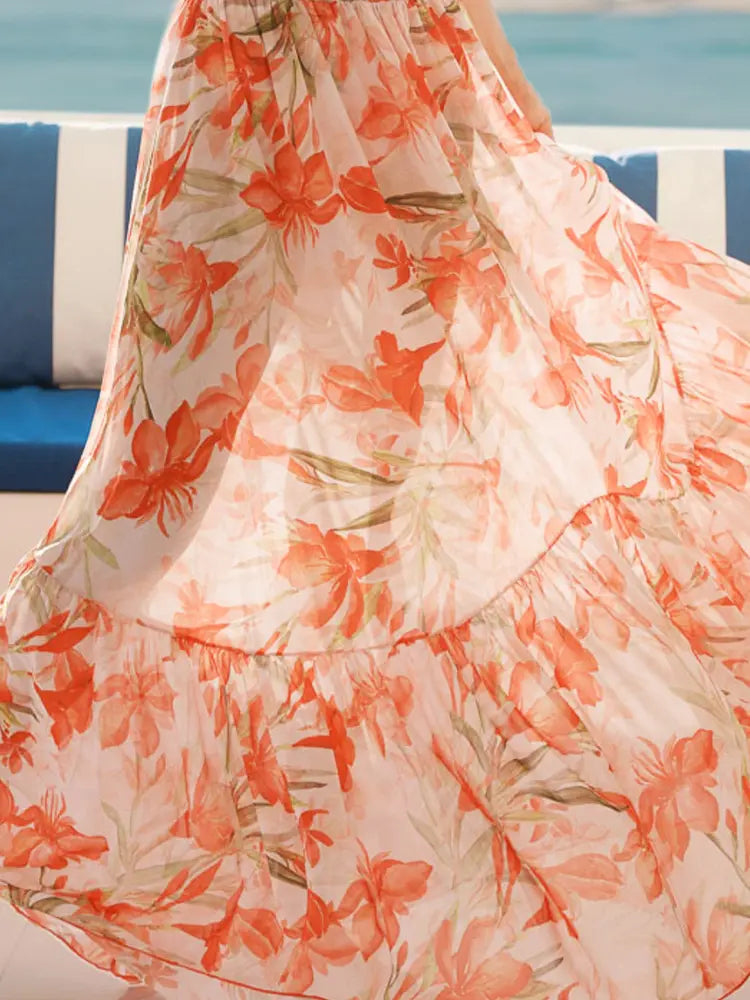 V Neck Vacation Printed One Piece Swimsuit Set