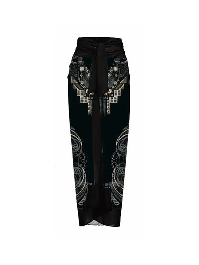 Floral Print One-Piece with 3D Black Flower