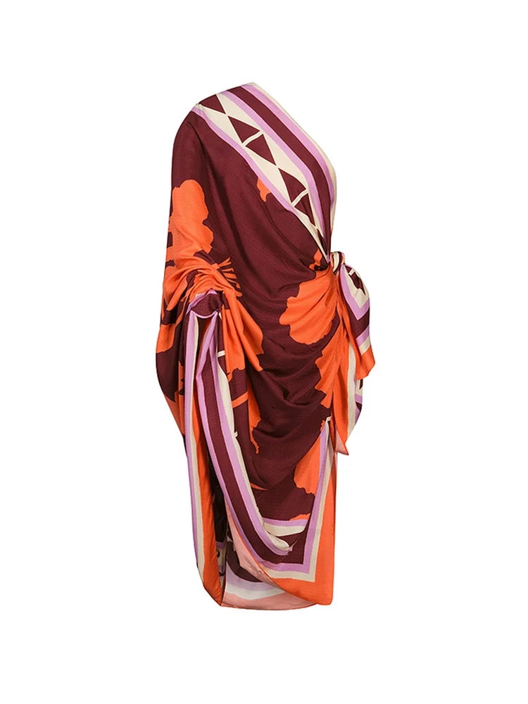 One Shoulder Ethnic Print Swimsuit