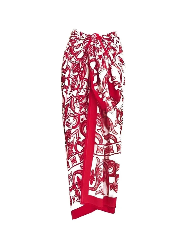 Ethnic Print One-Piece Swimsuit Set