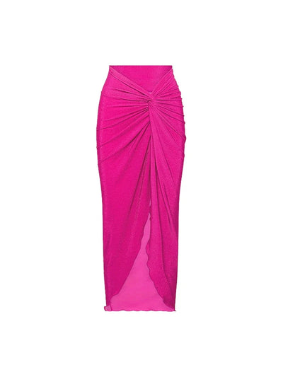 Fluorescent Pink Backless Swimsuit Set