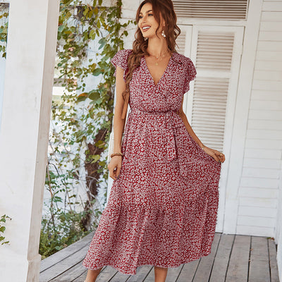 Deep V Sexy Polka Dot Casual Long Dress