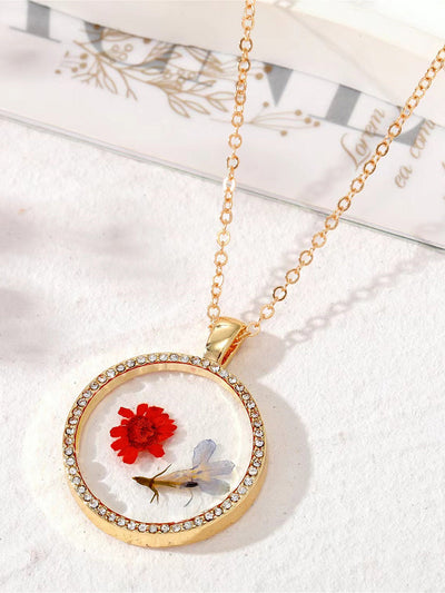 Resin Pressed Flower Necklaces - Rhinestone Birth Month Floral