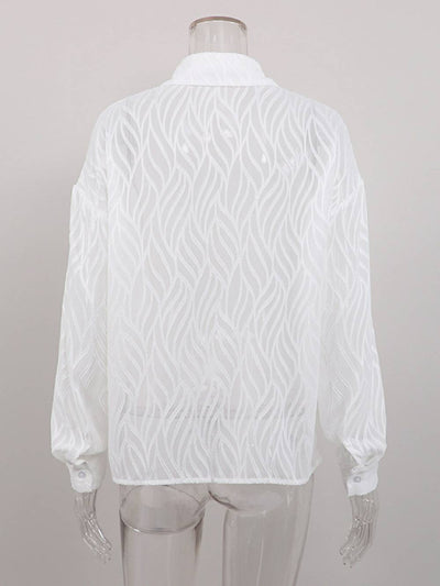 White Women Blouses Thin Lapel Elegant Long Sleeve Shirts