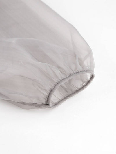 Sheer Sexy Top V Neck Long Puff Sleeves Bow Tie Chic Blouse