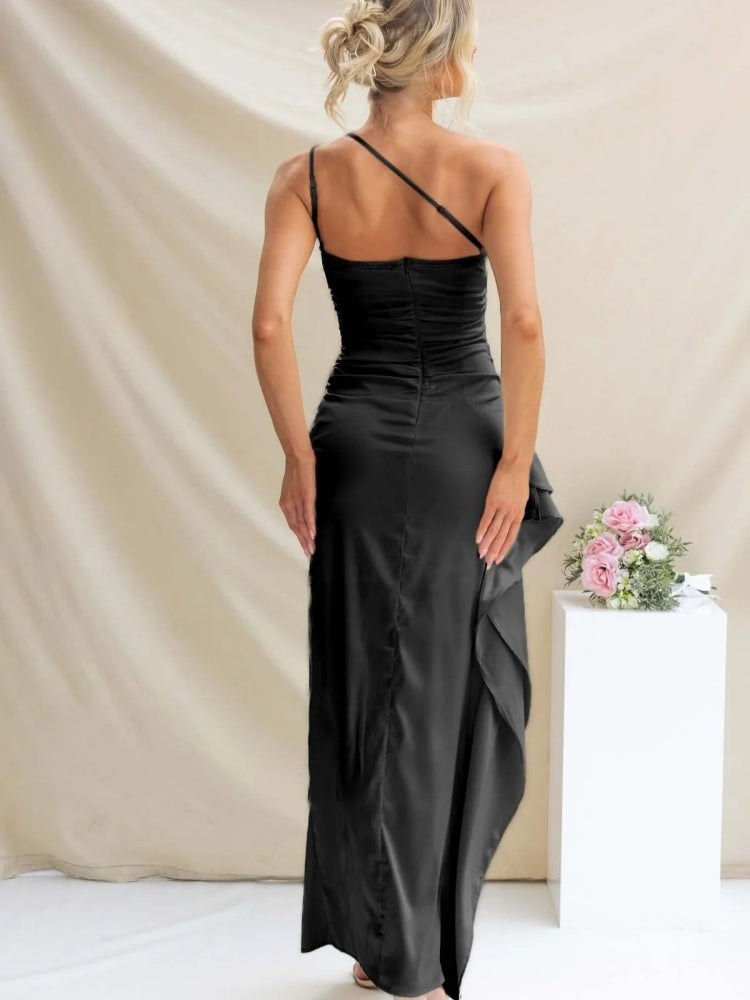 One-Shoulder Slit Evening Dress