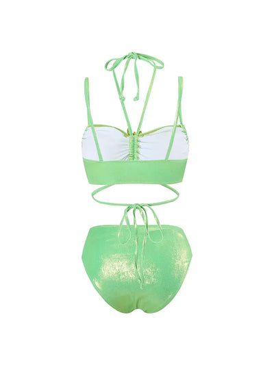Mint Green Rhinestone Halter Bikini Set