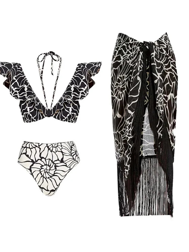 Reversible Ruffle Print Bikini Set