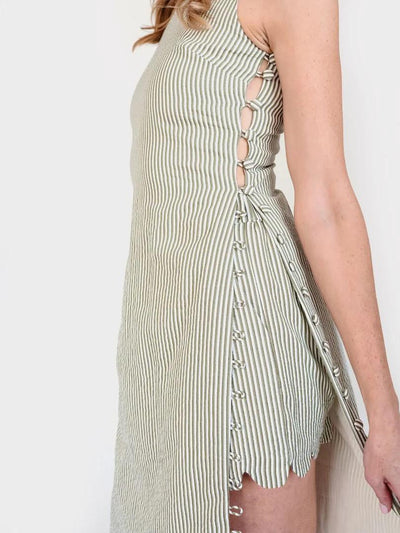 Seersucker Olive Midi Tunic Shorts Sets