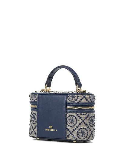 Jacquard Star Embellished Top Handle Bag