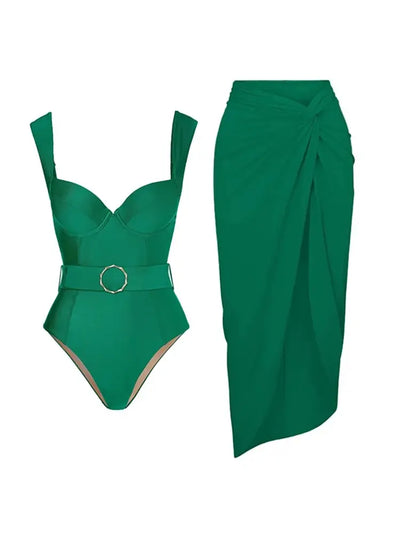 Elegant Green Backless Swimsuit Set