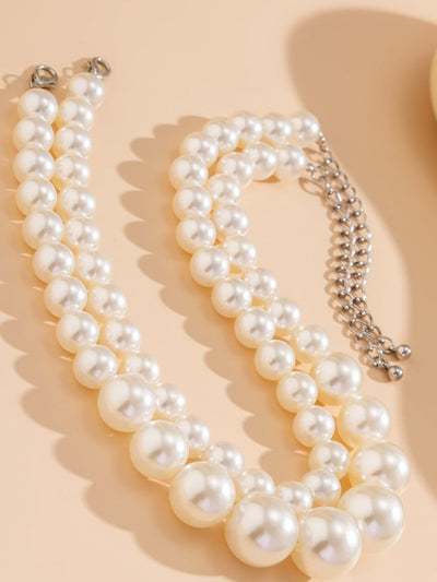 Exaggerated Large Pearl Choker Multi-Layer Beaded Necklace