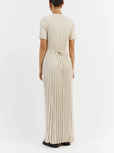 Casual Striped Crew Neck Knit Maxi Dress