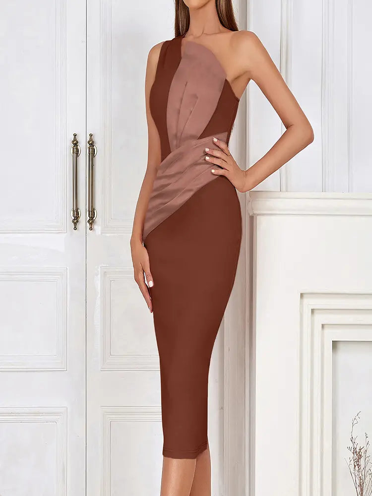 One-Shoulder Pink Asymmetrical Evening Gown