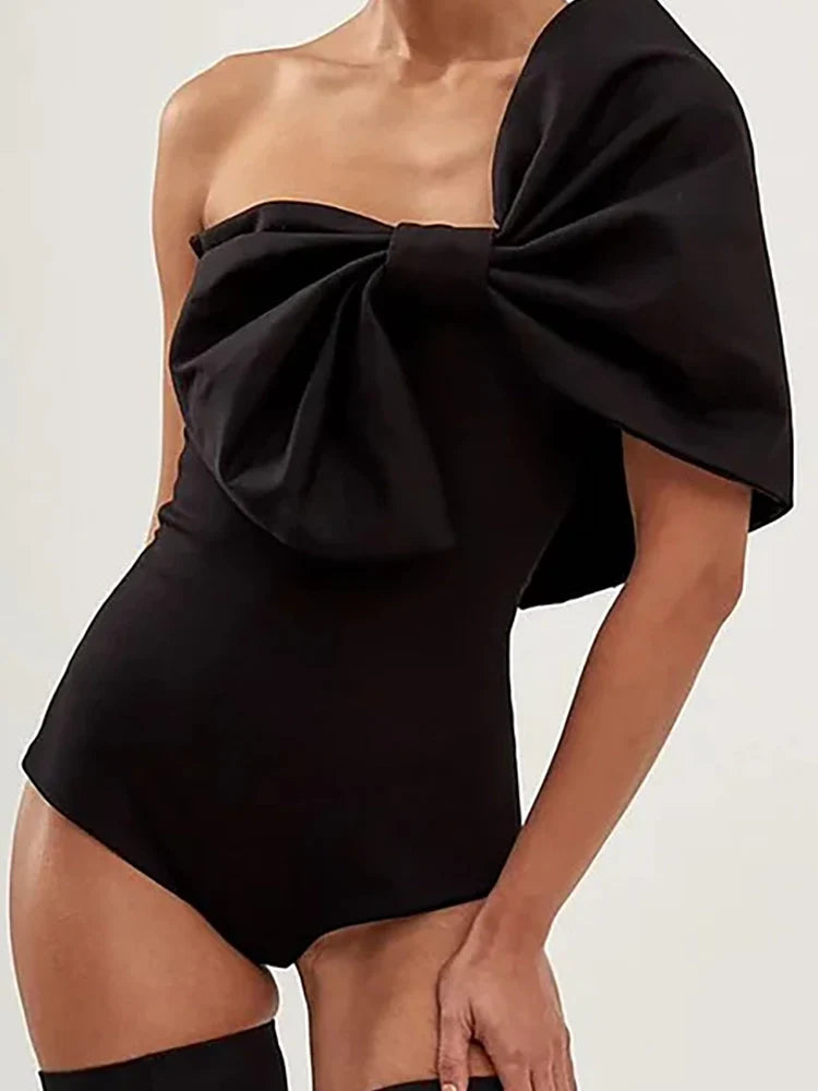 Black and White Bow One Piece Swimsuit Set