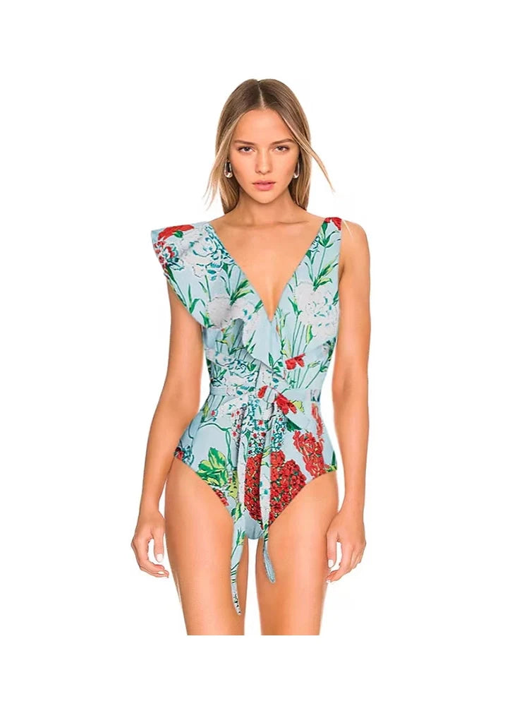 Lace Trim Tie-Up French Style Bikini Set