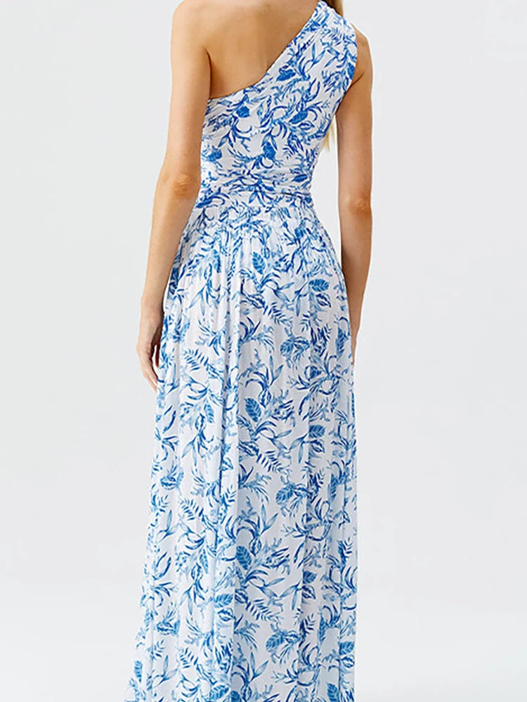 Fresh Floral One-Shoulder Blue Set