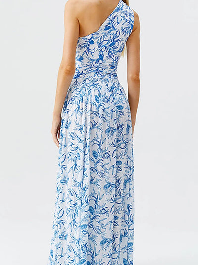 Fresh Floral One-Shoulder Blue Set