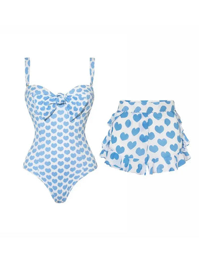 Printed One-Piece Shorts Swimsuit Set