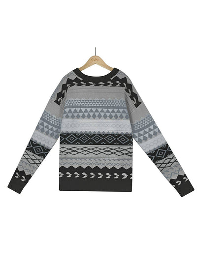 Jacquard Multicolor Patchwork Knit Sweater
