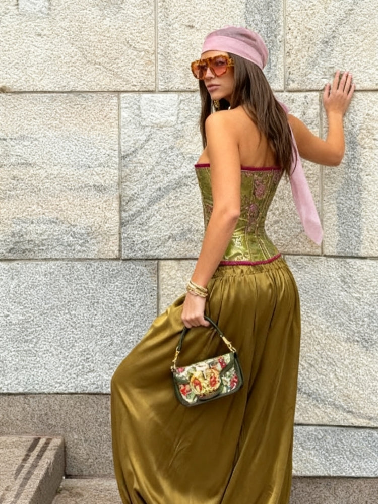 Brocade Corset & Satin Harem Pants Set