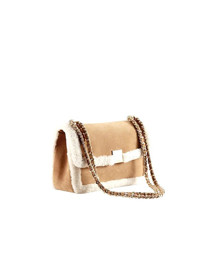 Vintage Shearling Leather Shoulder Crossbody Bag