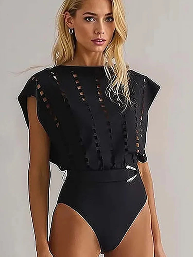Sexy Cutout Swimsuit with Mini Skirt Set