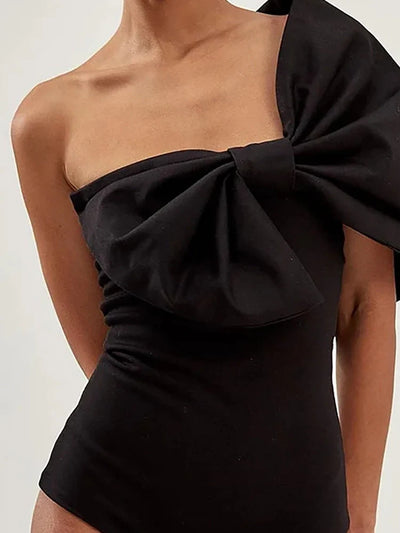 Black and White Bow One Piece Swimsuit Set