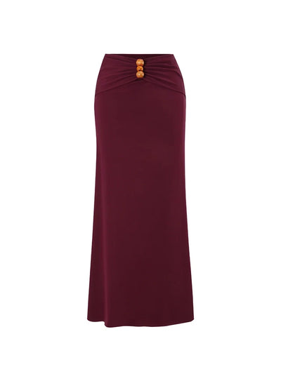 Burgundy Boho Beaded Cutout Swimsuit Set