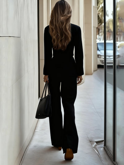 Baby Blue Cropped Blazer Wide-Leg Pants Set