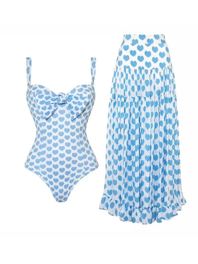 Printed One-Piece Skirted Swimsuit Set