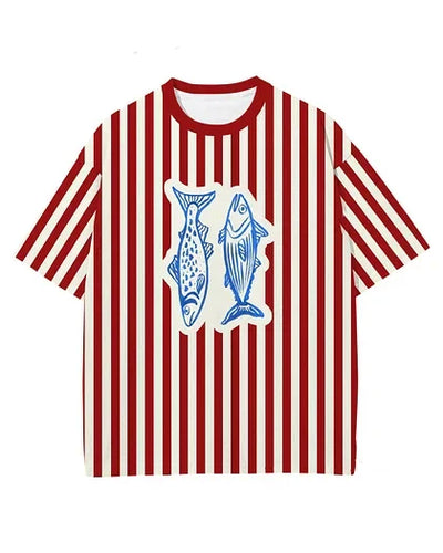 Red Sardine Print Short Sleeve T-Shirt