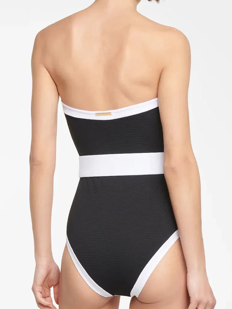 Black White Contrast Luxe Resort Swimsuit