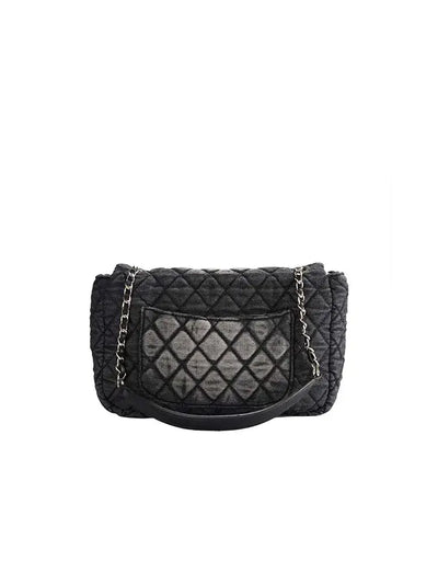 Washed Denim Quilted Chain Crossbody Bag