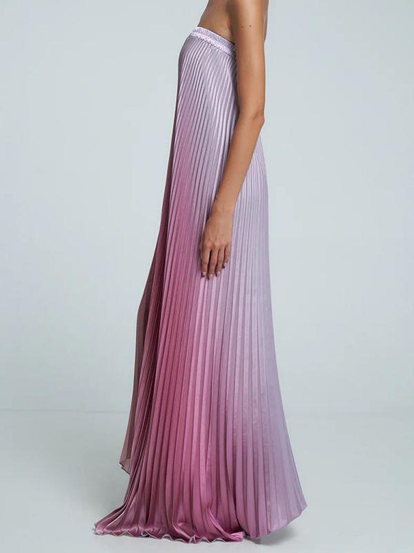 Gradient Strapless Pleated Sleeveless Dress