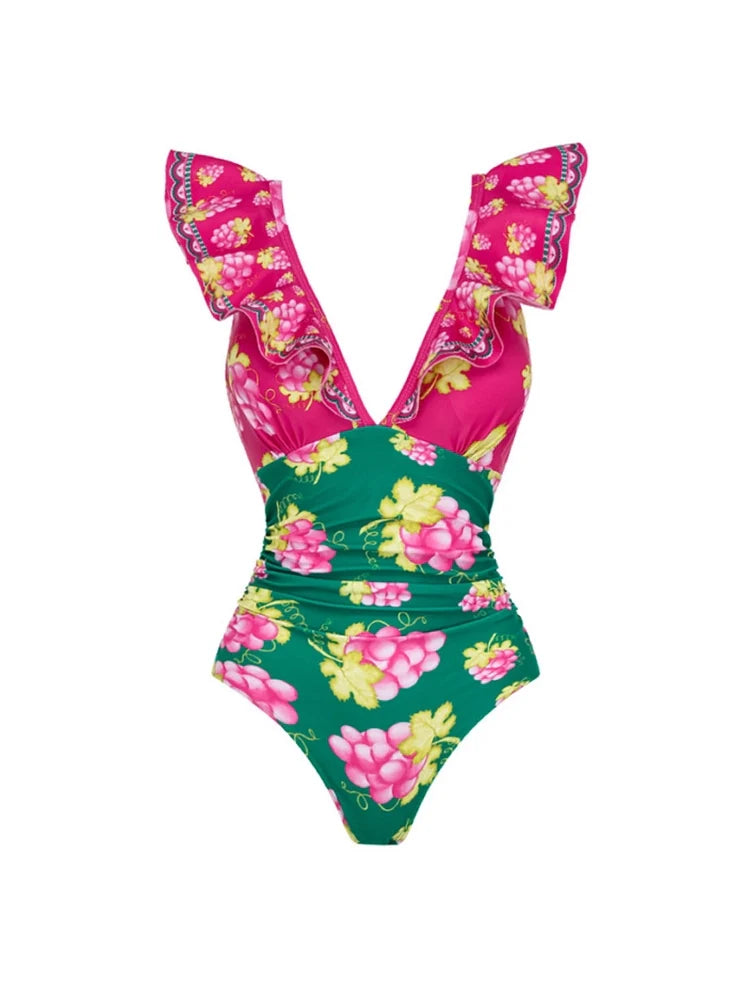 Ruffled Ruched One-Piece Short skirt Set