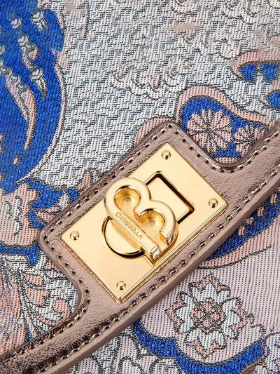 CHRISBELLA Embroidered Bamboo Handle Bag