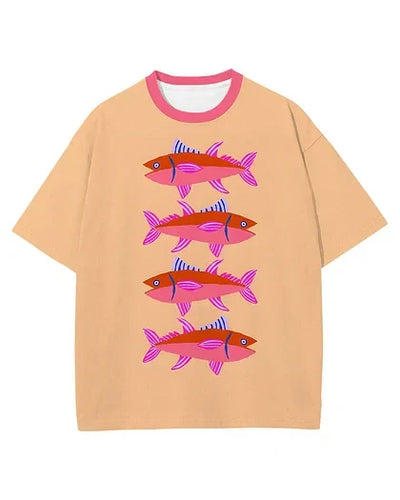 Pink Fish Print Short Sleeve T-Shirt