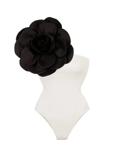 3D Floral Solid Color Swimsuit