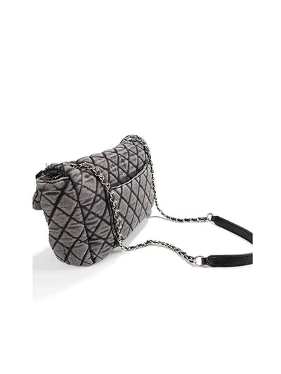 Washed Denim Quilted Chain Crossbody Bag