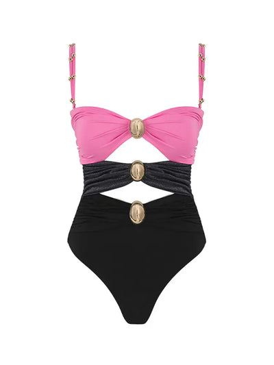 Morandi Colorblock High-Waist Swimsuit Set