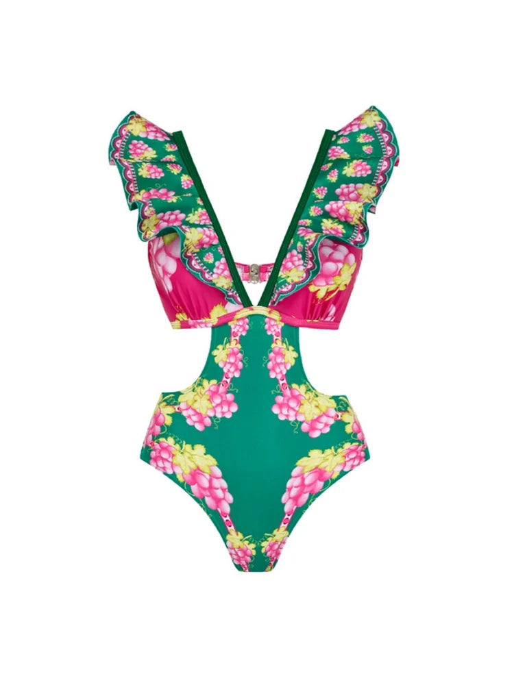 Ruffle Cutout One-Piece Short skirt Set