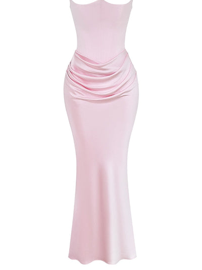 Pink Strapless Bustier Maxi Dress