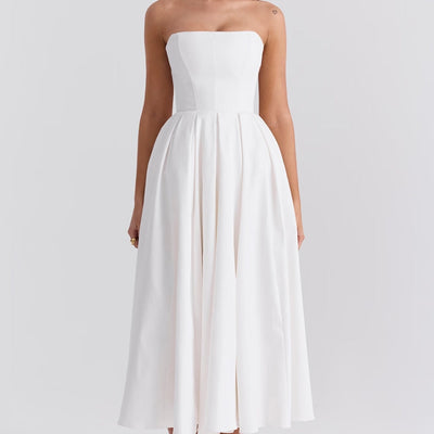White Strapless Midi Sundress