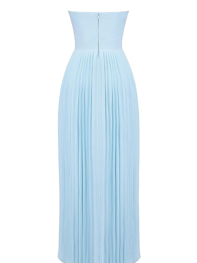 Ocean Blue Pleated Maxi Dress