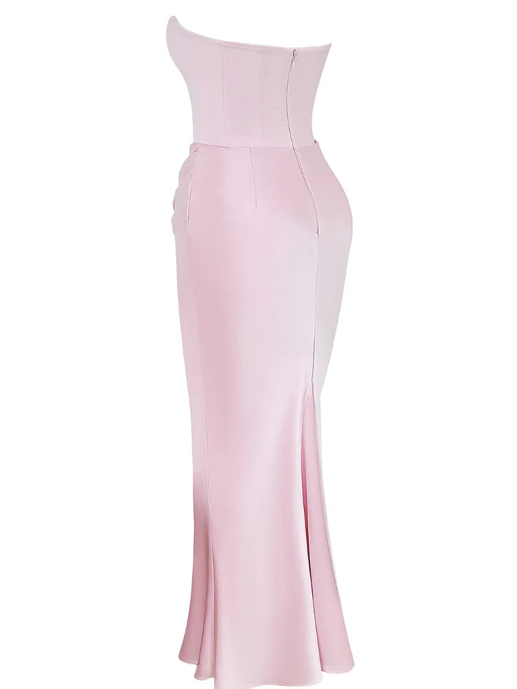 Pink Strapless Bustier Maxi Dress