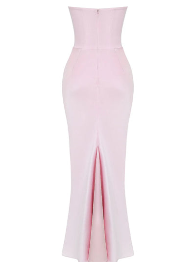 Pink Strapless Bustier Maxi Dress