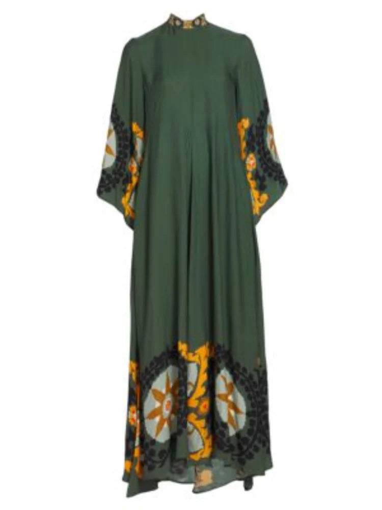 Dark Green Printed Maxi Dress