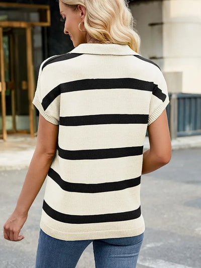 Collar Casual Striped Knit Vest Sweater